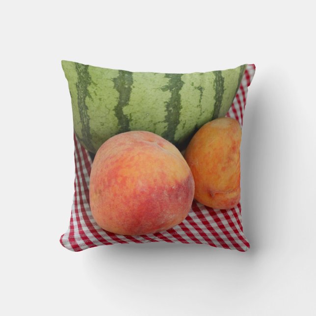 Watermelon & Two Peaches Gingham Cushion (Front)