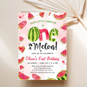 Watermelon Watercolor 1st Birthday Invitation