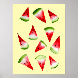 Watermelon watercolor cute fruit poster