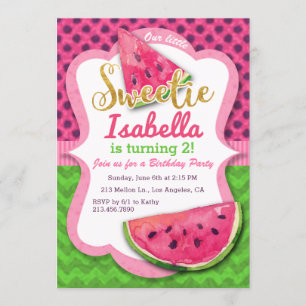 Watermelon Watercolor Pink Birthday Invitation