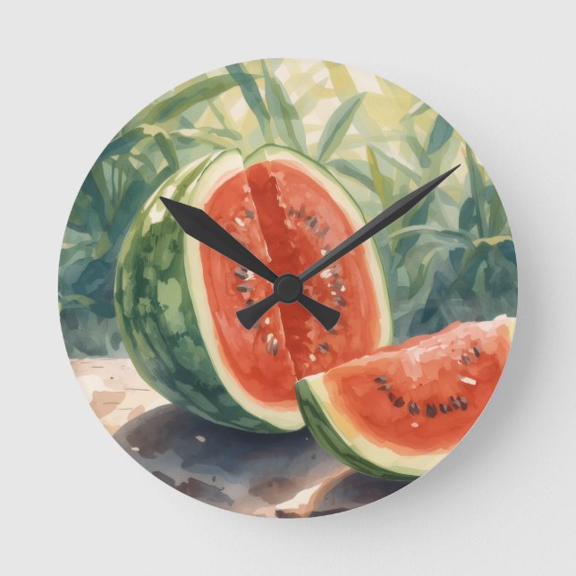 Watermelon Watercolor Round Clock (Front)