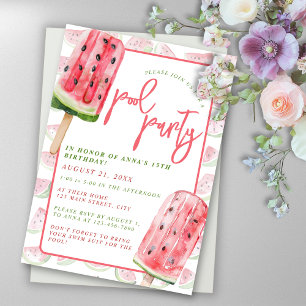 Watermelon Watercolor Summer Pool Party Invitation