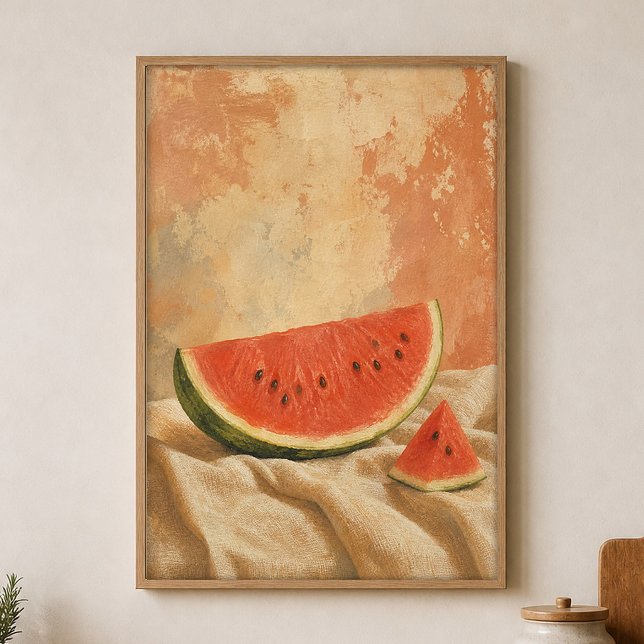 Watermelon Wedge Watercolour Cottagecore Poster (Shown framed for scale. Poster ships unframed; frames are an optional add-on.)