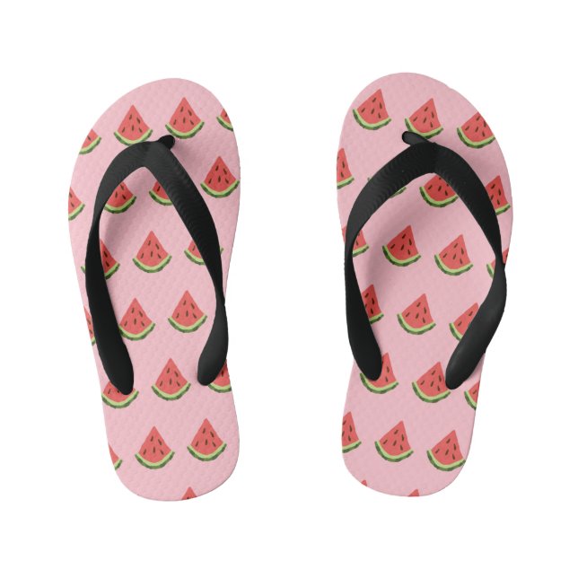 Watermelon Wedges Kids Flip Flops (Pink & Red) (Footbed)