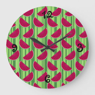Watermelon Wedges Pattern Large Clock