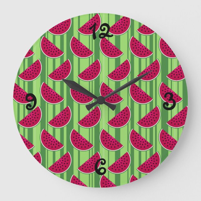 Watermelon Wedges Pattern Large Clock (Front)