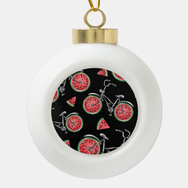 Watermelon wheel bicycles, summer pattern. ceramic ball christmas ornament (Front)