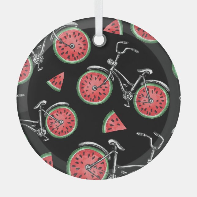 Watermelon wheel bicycles, summer pattern. glass tree decoration (Front)