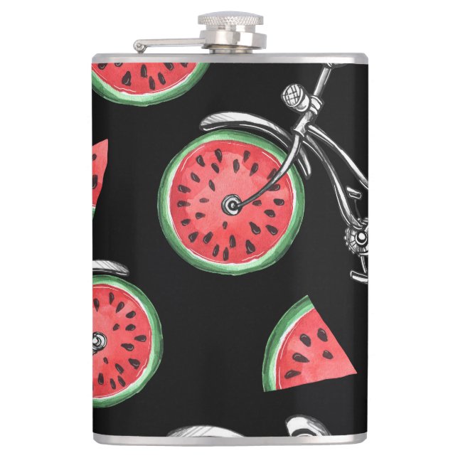 Watermelon wheel bicycles, summer pattern. hip flask (Front)