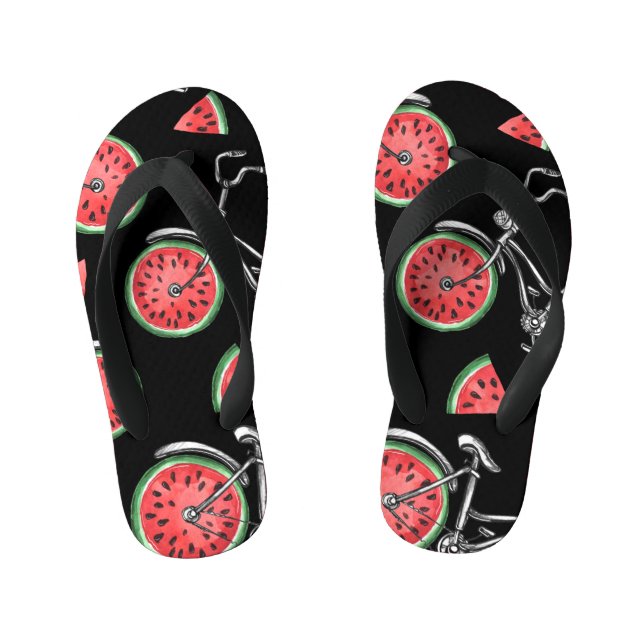 Watermelon wheel bicycles, summer pattern. kid's flip flops (Footbed)