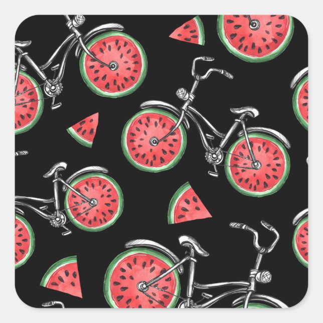Watermelon wheel bicycles, summer pattern. square sticker (Front)