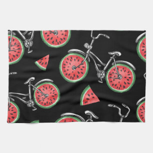 Watermelon wheel bicycles, summer pattern. tea towel