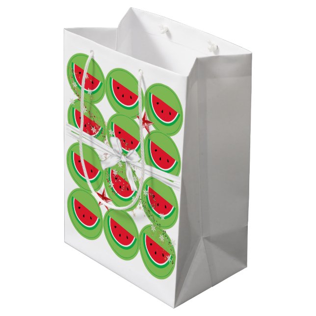 Watermelon White Bow  Christmas Gift Bags (Back Angled)