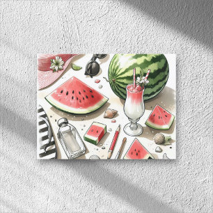 Watermelon White Minimalist Beach Tropical Summer  Holiday Postcard