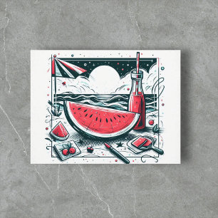 Watermelon White Minimalist Beach Tropical Summer Holiday Postcard