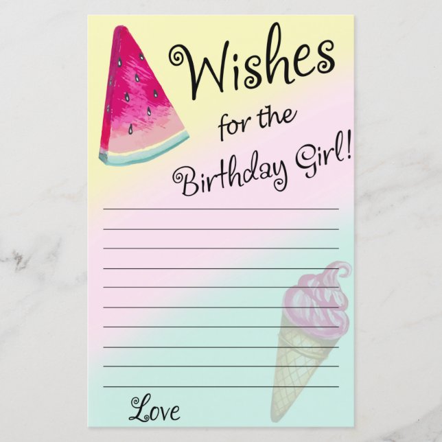 Watermelon Wishes for the birthday girl game (Front)