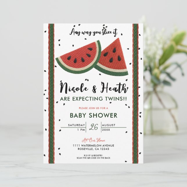 Watermelon Yarn Any Way You Slice it Baby Shower Invitation (Standing Front)