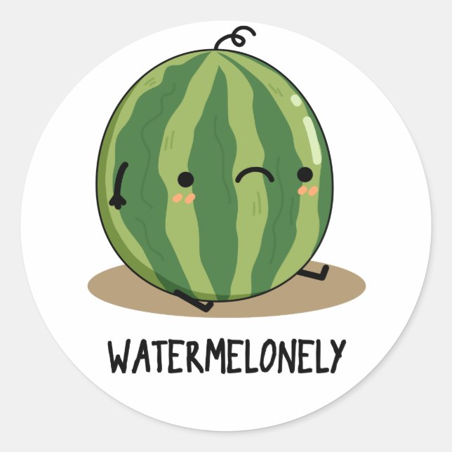 Watermelonely Funny Watermelon Fruit Pun  Classic Round Sticker (Front)