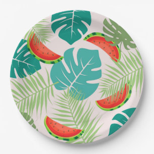 Watermelons and Tropical Leaves Paper Plate
