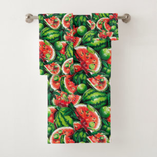 Watermelons, lime, watermelon leaves, small lime f bath towel set