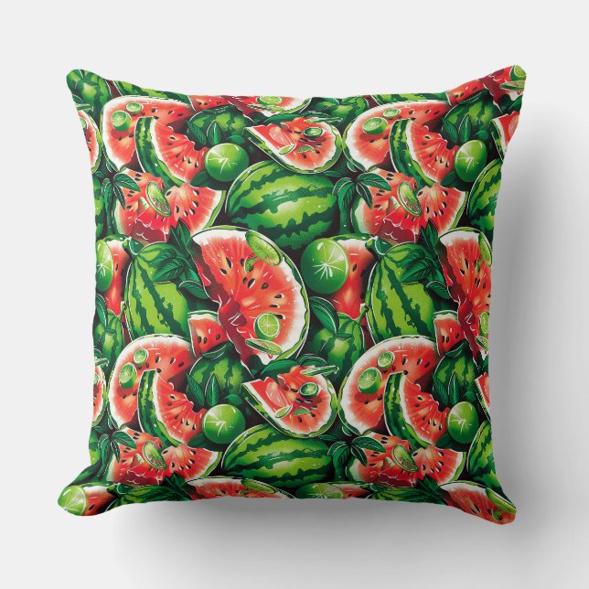 Watermelons, lime, watermelon leaves, small lime f cushion (Front)