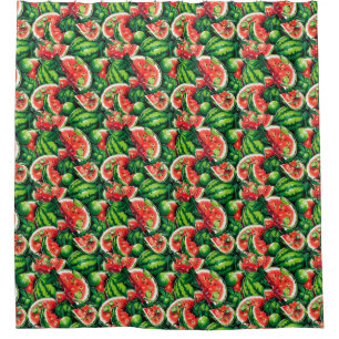 Watermelons, lime, watermelon leaves, small lime f shower curtain