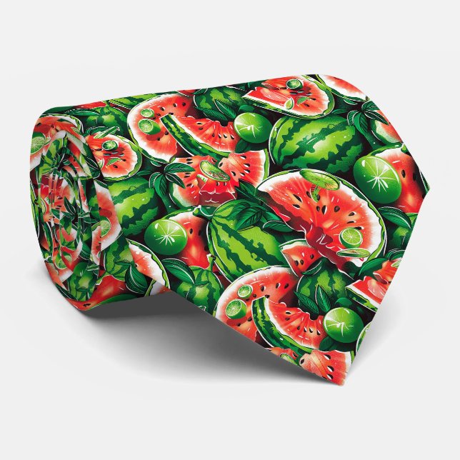 Watermelons, lime, watermelon leaves, small lime f tie (Rolled)