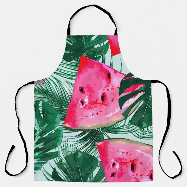 Watermelons, palm leaves: tropical seamless patter apron (Front)
