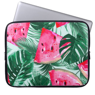 Watermelons, palm leaves: tropical seamless patter laptop sleeve