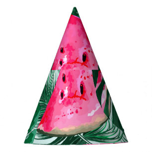 Watermelons, palm leaves: tropical seamless patter party hat