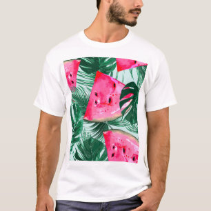Watermelons, palm leaves: tropical seamless patter T-Shirt