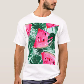 Watermelons, palm leaves: tropical seamless patter T-Shirt