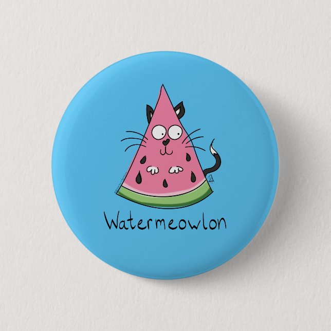Watermeowlon Watermelon Cat Funny Button Pin (Front)
