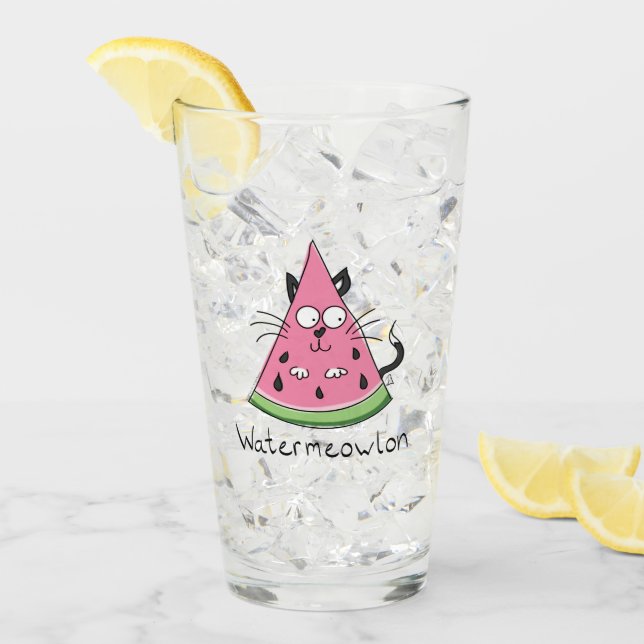 Watermeowlon Watermelon Cat Funny Glass Cup (Front Ice)