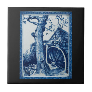 Watermill, Cornwall Cobalt Blue Ceramic Art Tile