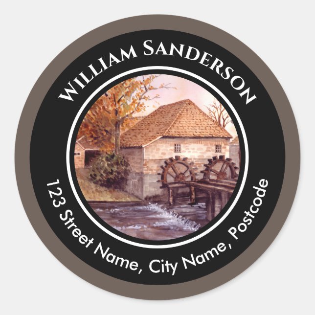 Watermill Watercolor Painting by Farida Greenfield Classic Round Sticker (Front)