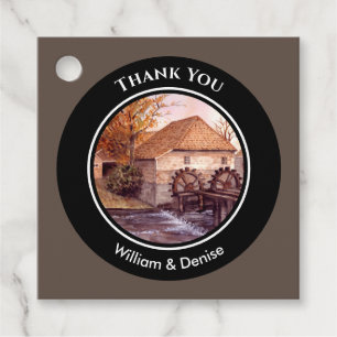 Watermill Watercolor Painting Housewarming Favour Tags