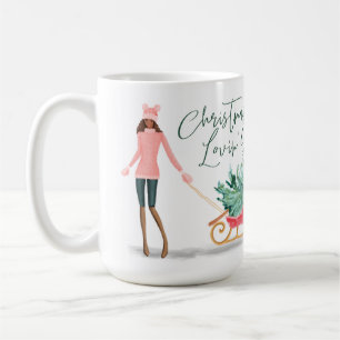 Waterolor Christmas Lovin' Girl Pulling Sleigh Coffee Mug