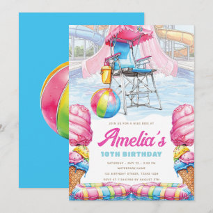 Waterpark Birthday Lifeguard Chair & Pool Fun Invitation
