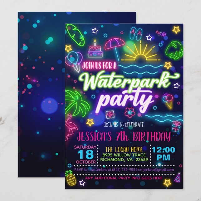 Waterpark Birthday Party Invitation (Front/Back)