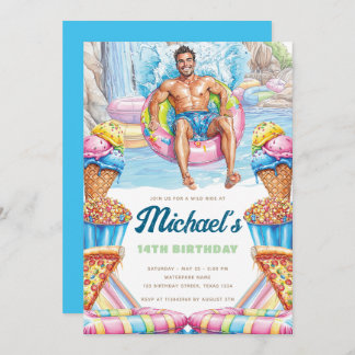 Waterpark Fun Teen Pool Party Birthday Invitation