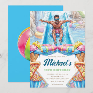 Waterpark Fun Teen Summer Slide Party Birthday Invitation