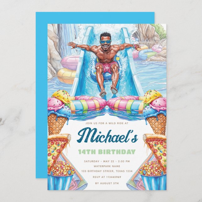 Waterpark Fun Teen Summer Slide Party Birthday Invitation (Front/Back)