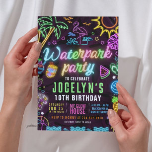Waterpark Glow Party Editable Invitation