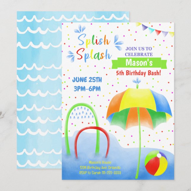 WaterPark Splash Pad Birthday Invitation (Front/Back)
