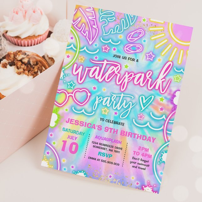 Waterpark Splash Pad Birthday Party Tie Dye Glow Invitation (Creator Uploaded)
