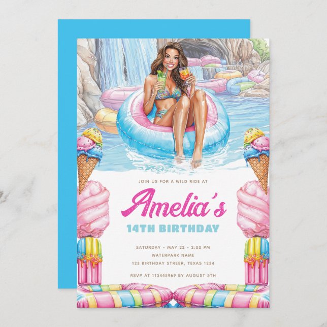 Waterpark Teen Pool Party Birthday Invitation (Front/Back)