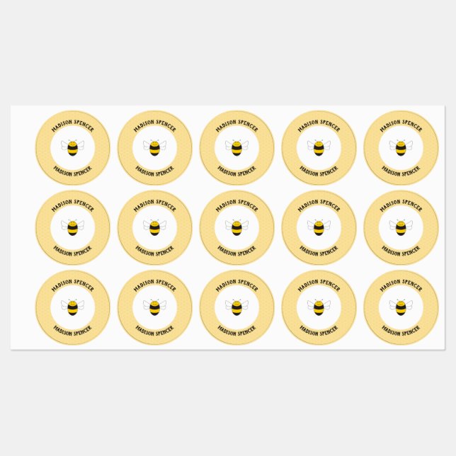 Waterproof bee name labels for school camp daycare (Sheet)