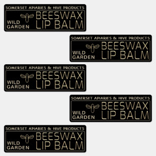 Waterproof Beeswax Lip Balm Label Gold Bee Black