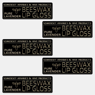 Waterproof Beeswax Lip Gloss Label Gold Bee Black